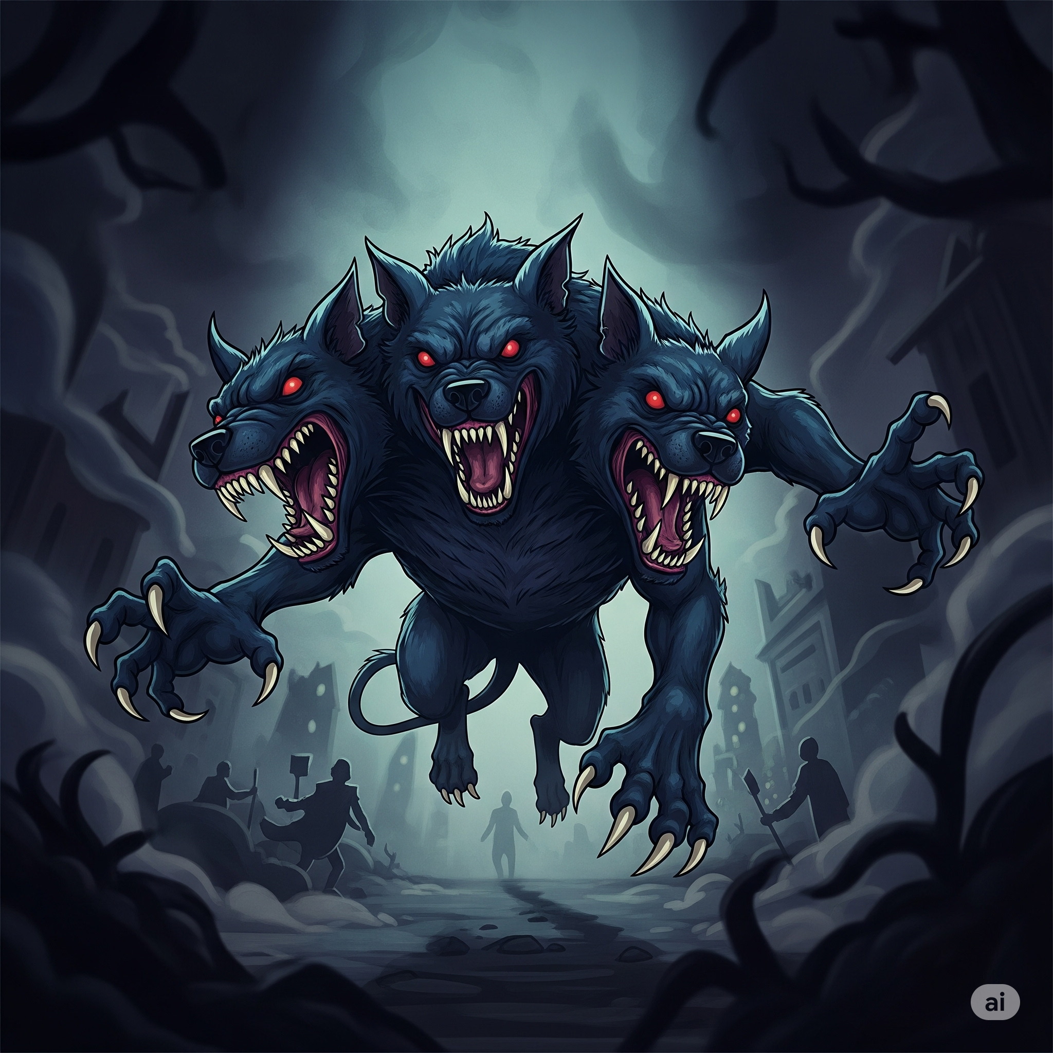 A dog that looks like the mythical three-headed Cerberus