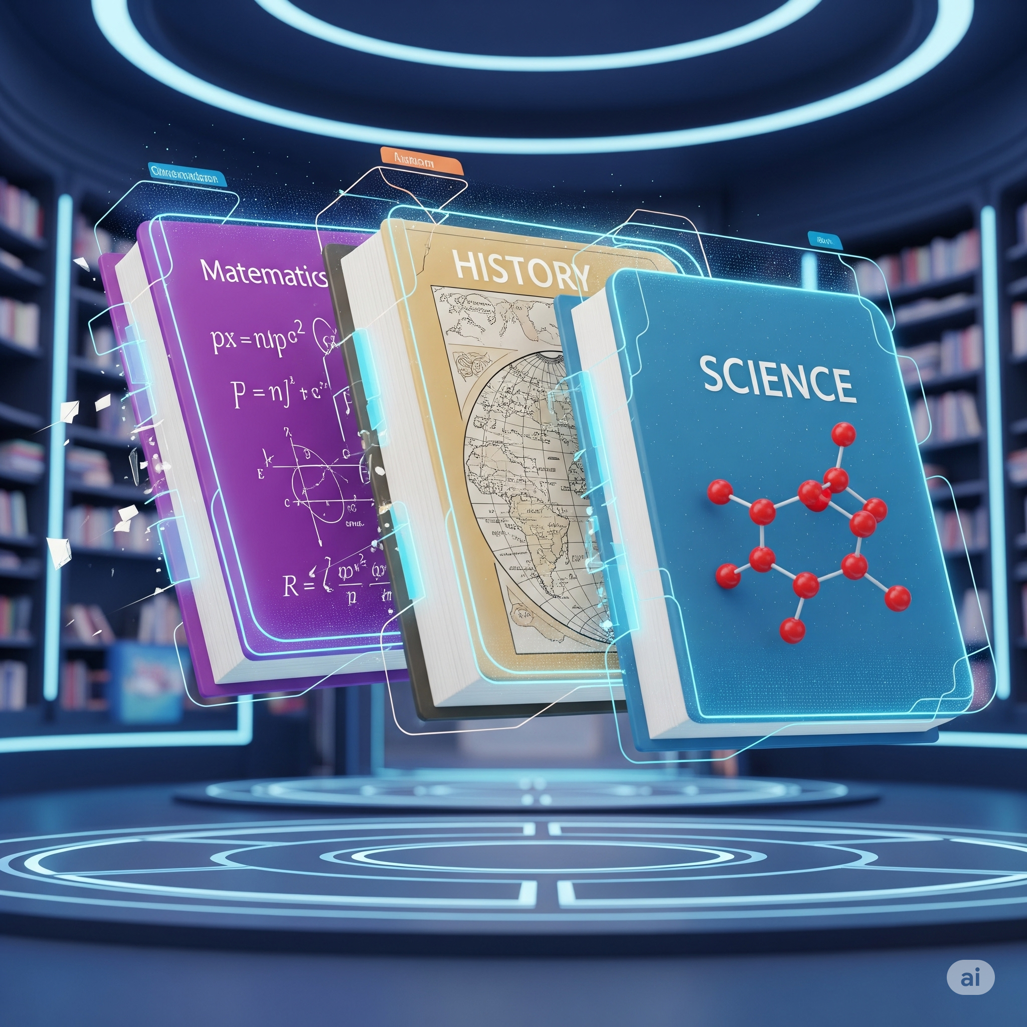 Three books with different subjects slightly overlapping